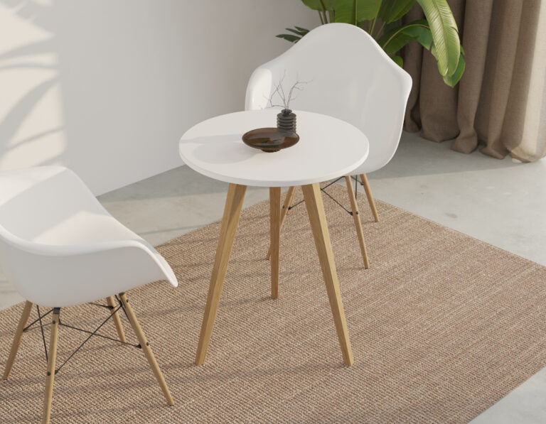Table d&rsquo;appoint ronde moderne blanche 60 cm avec pieds en bois