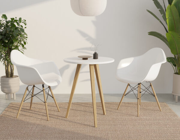 Table d’appoint ronde moderne blanche 60 cm avec pieds en bois