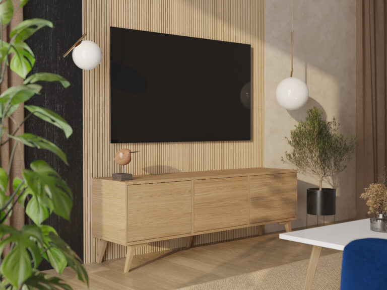 Meuble TV en bois 180 cm pour téléviseur