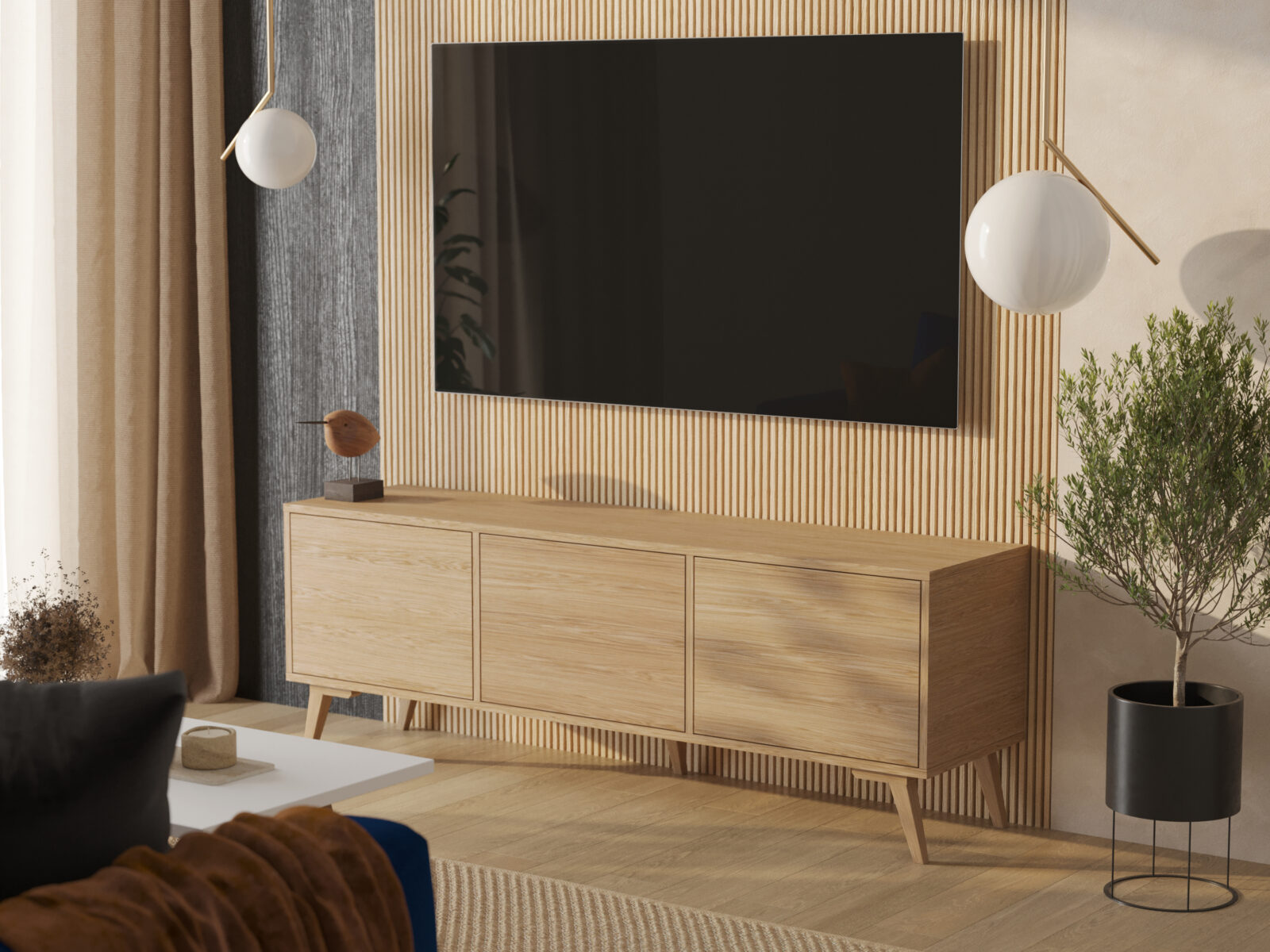 Meuble TV en bois 180 cm pour téléviseur