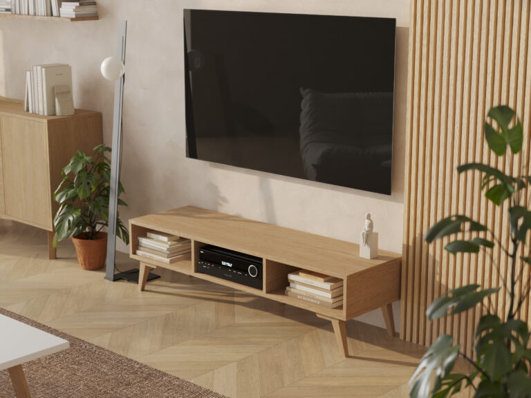 Meuble TV en bois 150 cm avec 3 étagères
