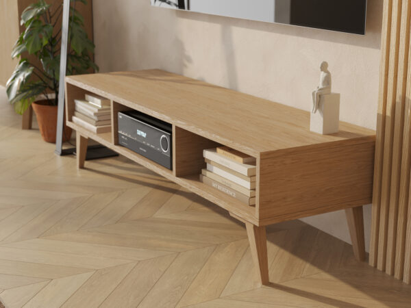 Meuble TV en bois 150 cm avec 3 étagères