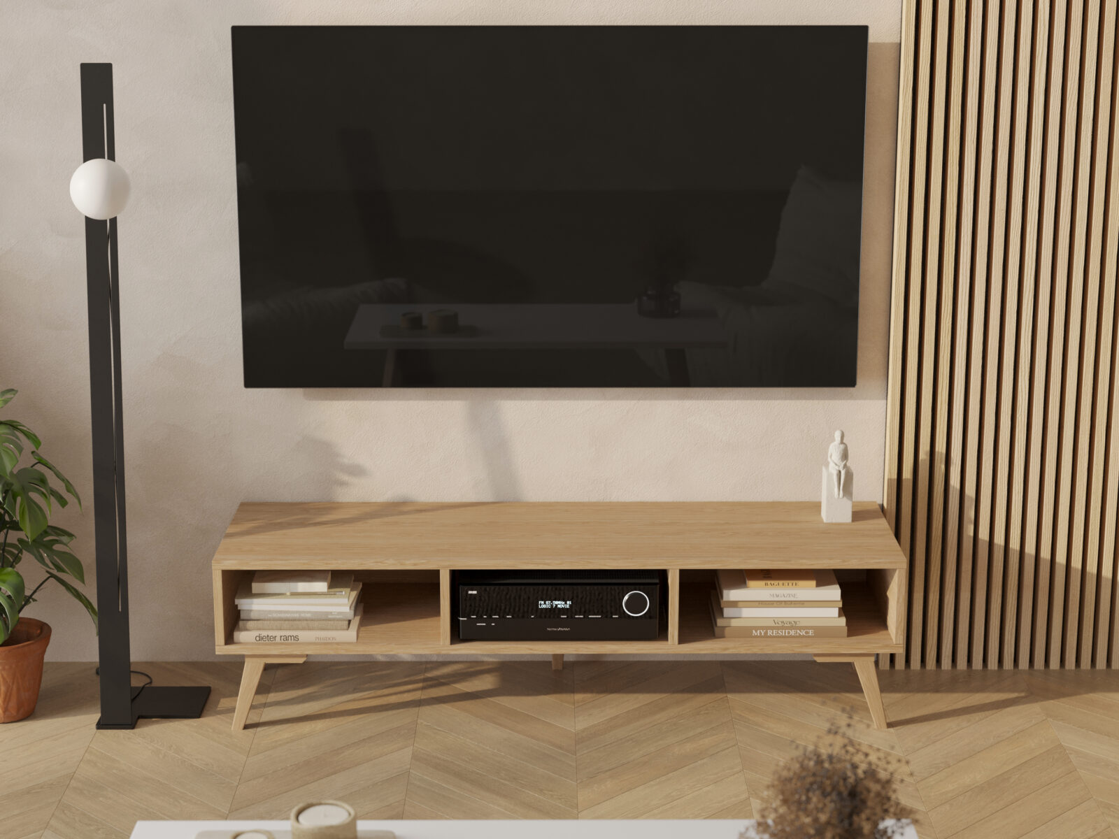 Meuble TV en bois 150 cm avec 3 étagères