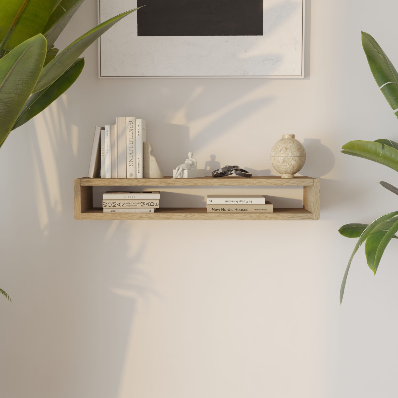 Petite console murale contemporaine en bois de chêne, 80 x 20 cm