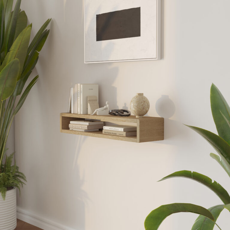 Petite console murale contemporaine en bois de chêne, 80 x 20 cm