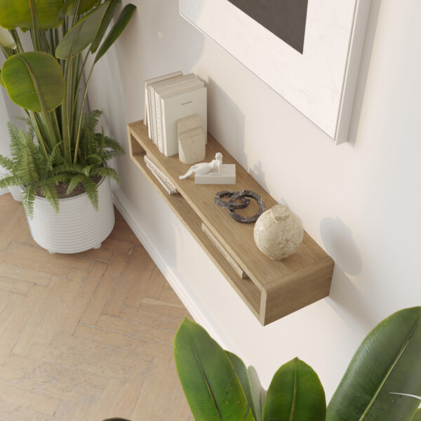 Petite console murale contemporaine en bois de chêne, 80 x 20 cm-3