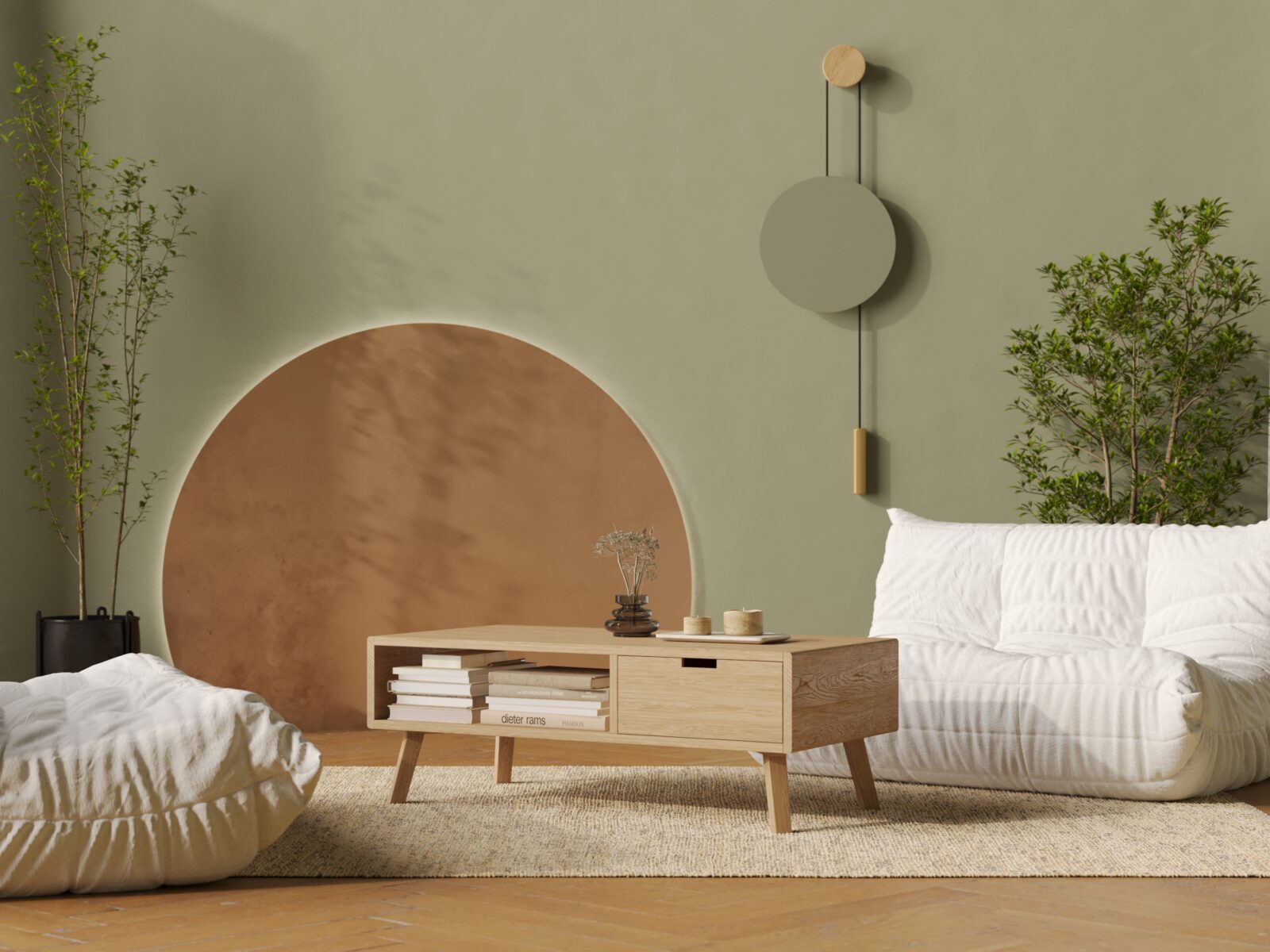 Table basse en chêne 120 x 60 cm avec tiroir, aux angles arrondis