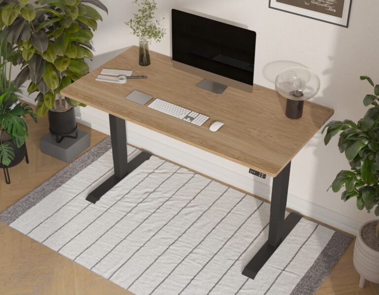 Bureau assis-debout électrique en chêne massif, 120 à 140 x 60 à 70 cm