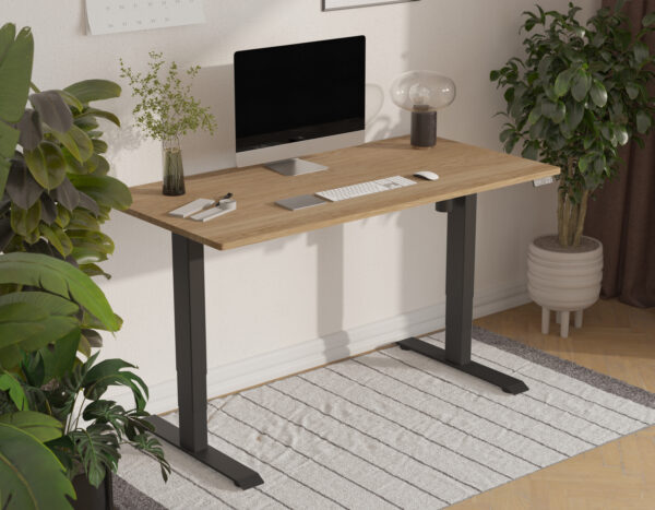 Bureau assis-debout électrique en chêne massif, 120 à 140 x 60 à 70 cm