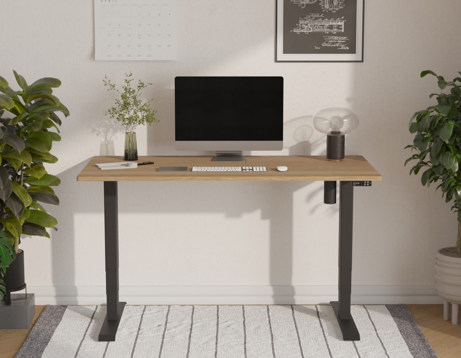 Bureau assis-debout électrique en chêne massif, 120 à 140 x 60 à 70 cm