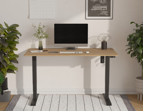 Bureau assis-debout électrique en chêne massif, 120 à 140 x 60 à 70 cm