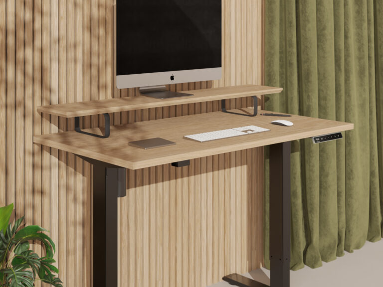 Petit bureau assis-debout électrique en bois, 100 à 110 x 50 à 60 cm