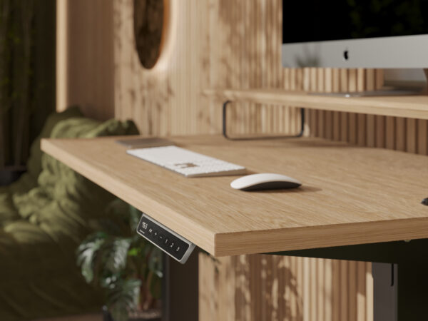Petit bureau assis-debout électrique en bois, 100 à 110 x 50 à 60 cm