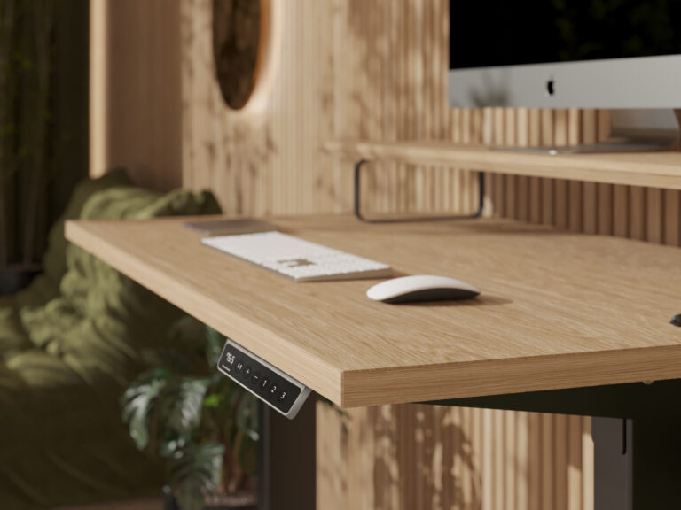 Petit bureau assis-debout électrique en bois, 100 à 110 x 50 à 60 cm