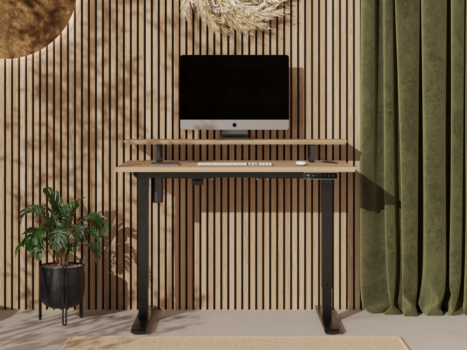 Petit bureau assis-debout électrique en bois, 100 à 110 x 50 à 60 cm