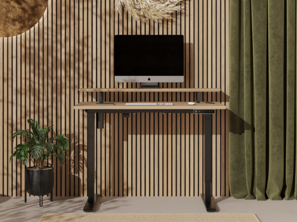 Petit bureau assis-debout électrique en bois, 100 à 110 x 50 à 60 cm