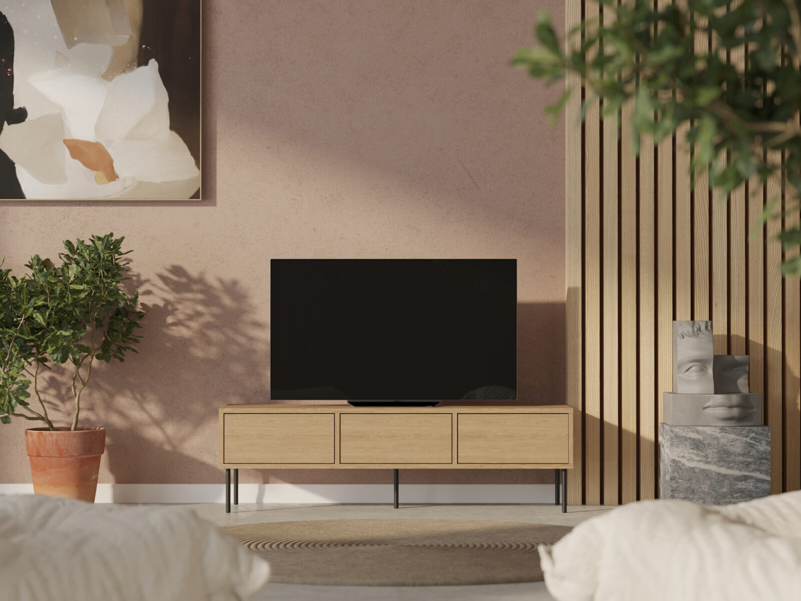 Meuble TV en chêne 150 cm, style loft
