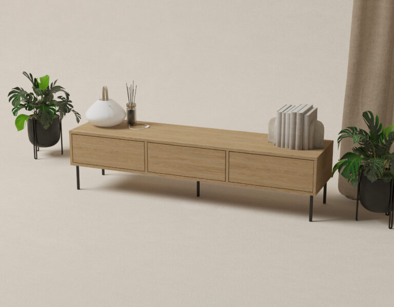 Meuble TV moderne en bois 180 cm avec pieds en métal