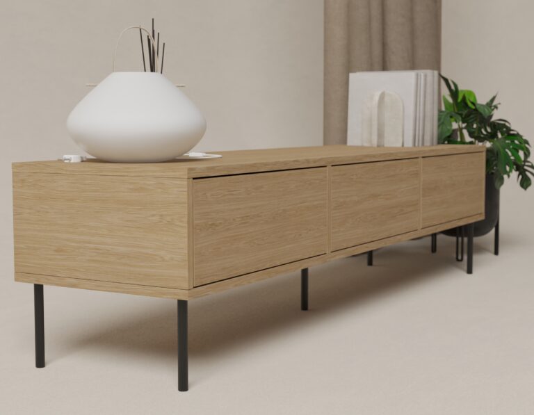Meuble TV moderne en bois 180 cm avec pieds en métal