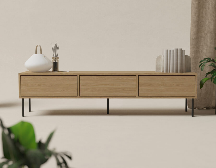 Meuble TV moderne en bois 180 cm avec pieds en métal