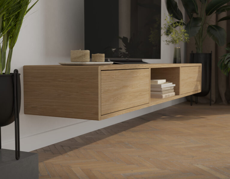Meuble TV suspendu moderne en chêne 180 cm