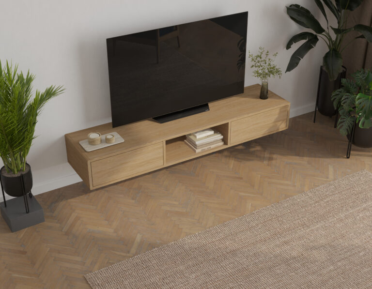 Meuble TV suspendu moderne en chêne 180 cm