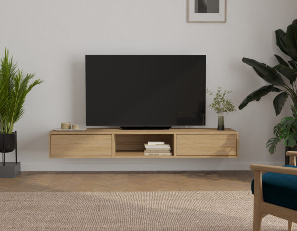 Meuble TV suspendu moderne en chêne 180 cm