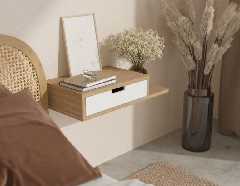 Table de chevet suspendue avec tiroir et niche