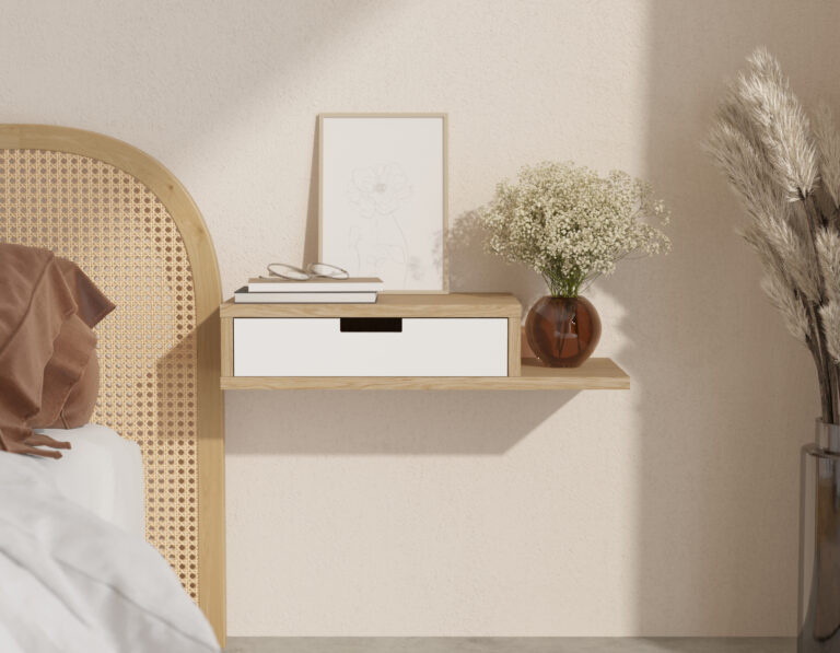 Table de chevet suspendue avec tiroir et niche
