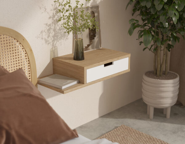 Table de chevet suspendue avec tiroir et niche