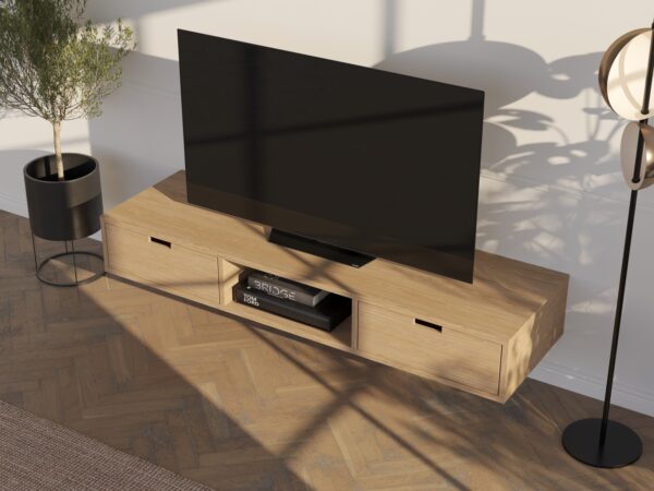 Meuble TV suspendu en chêne 150 cm avec tiroirs