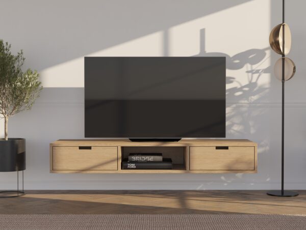 Meuble TV suspendu en chêne 150 cm avec tiroirs