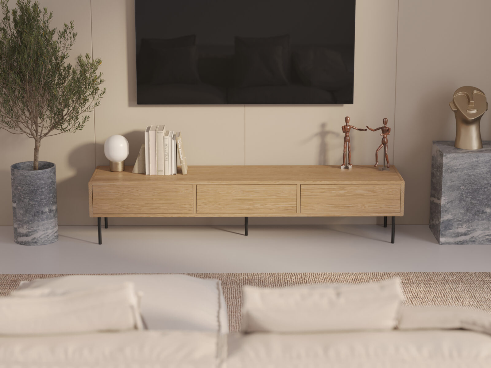 Meuble TV en chêne 200 cm, style loft