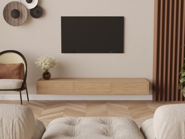 Meuble TV suspendu 200 cm avec portes