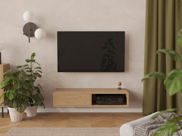 Meuble TV suspendu moderne en bois 120 cm