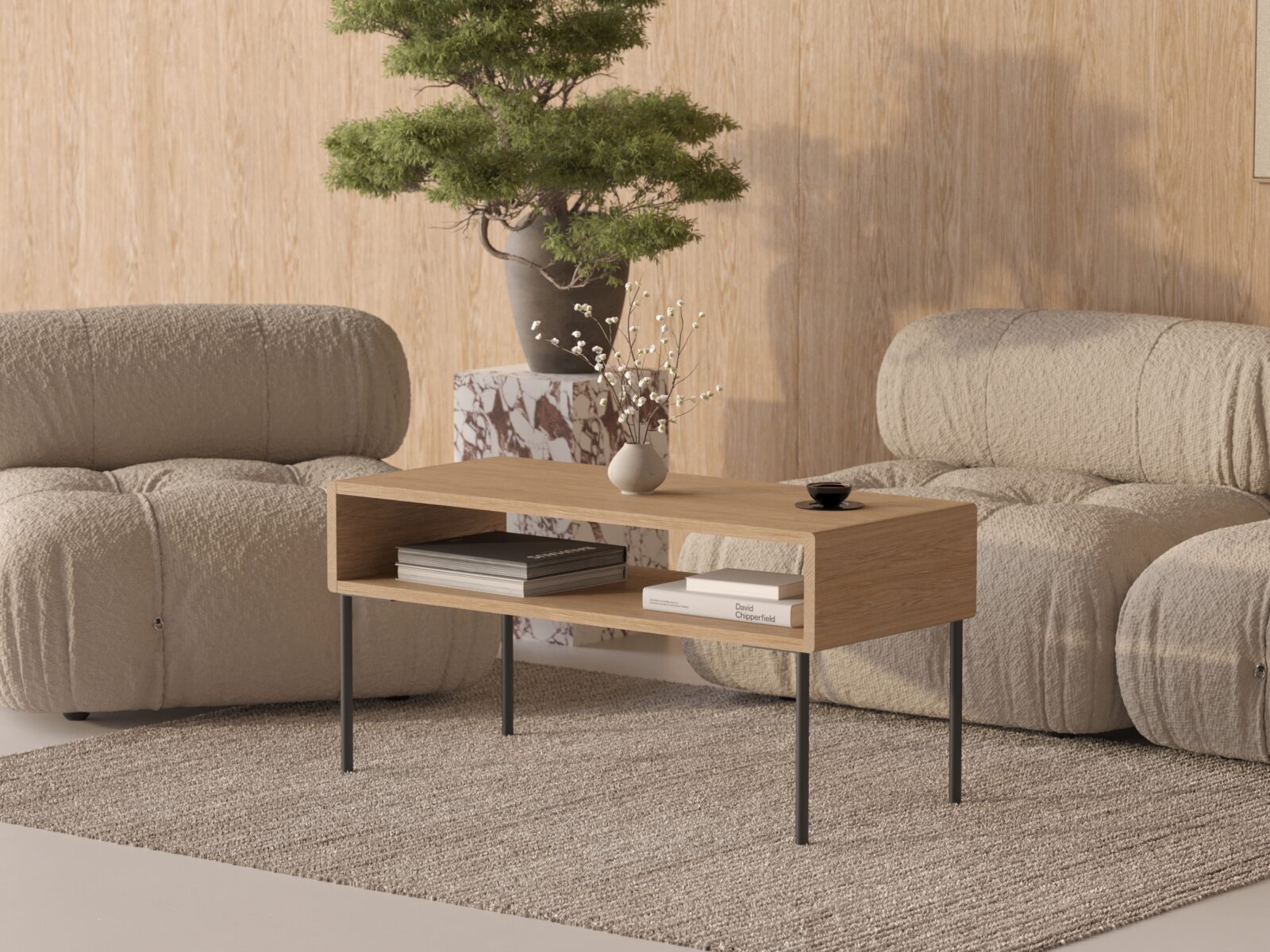Table basse en bois avec pieds en métal