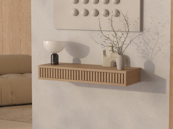 Console suspendue avec façades en lames de chêne