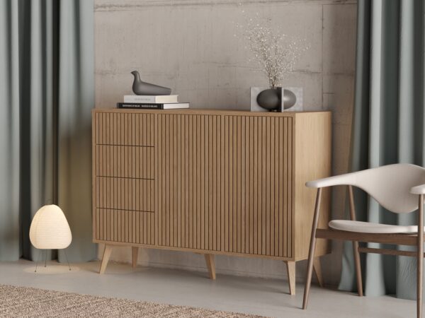 Grande commode en bois 143 x 40 cm avec 3 tiroirs et 2 portes