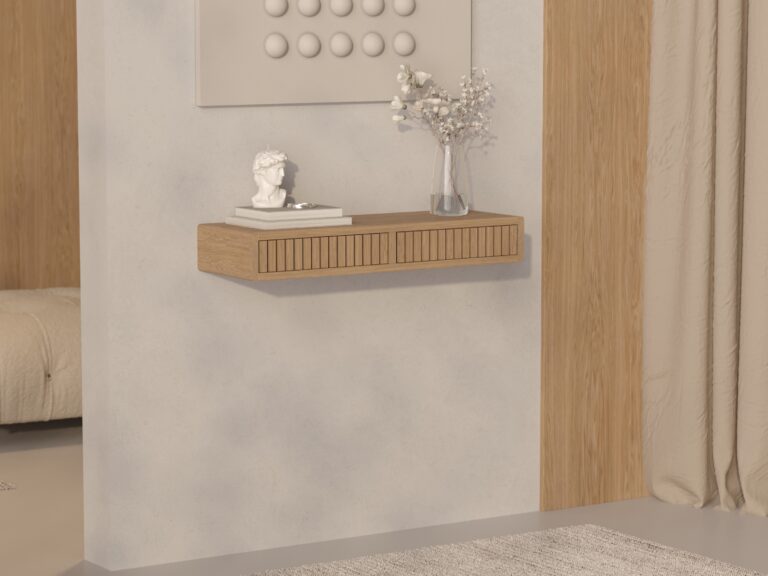 Console murale avec tiroirs et façades en lames de bois massif