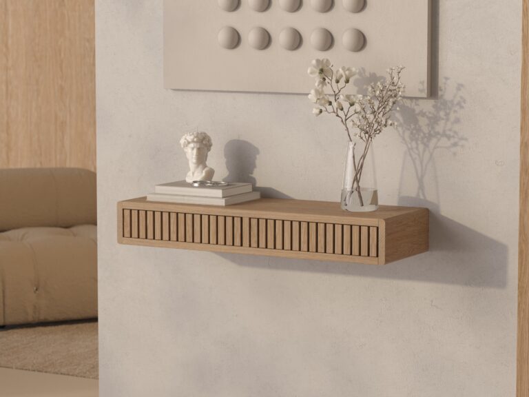 Console murale avec tiroirs et façades en lames de bois massif