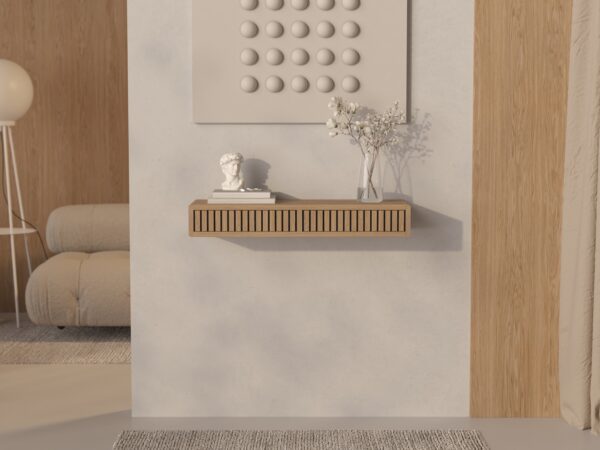 Console murale avec tiroirs et façades en lames de bois massif