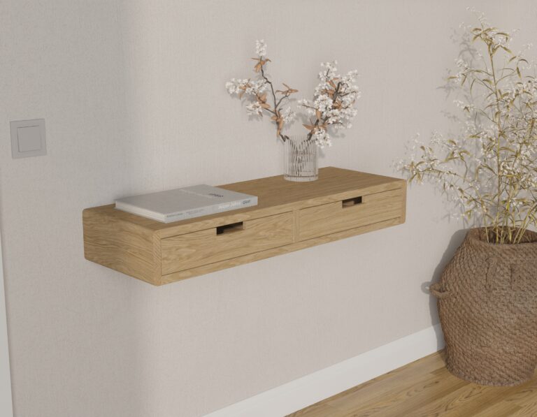 Console murale en bois 90 x 30 cm avec tiroirs, aux côtés arrondis