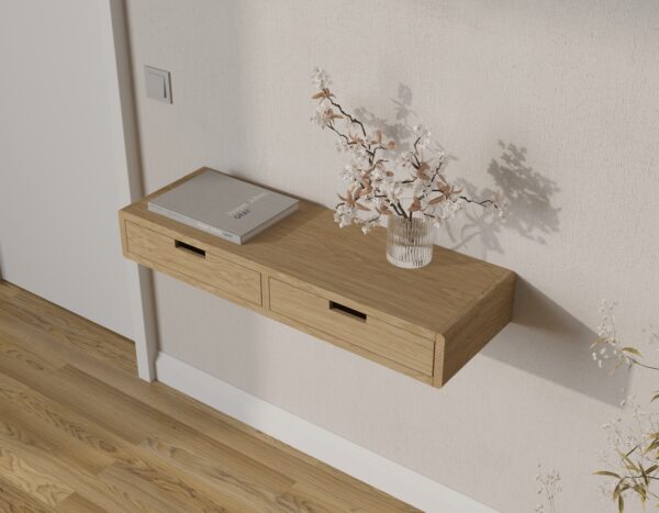 Console murale en bois 90 x 30 cm avec tiroirs, aux côtés arrondis