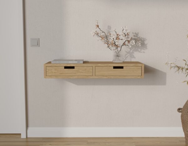 Console murale en bois 90 x 30 cm avec tiroirs, aux côtés arrondis