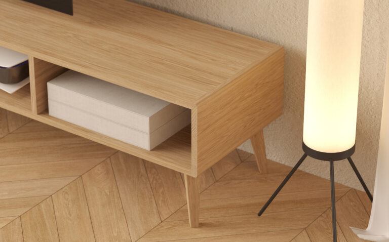 Banc TV / meuble TV en bois avec rangement, 240 x 45 cm