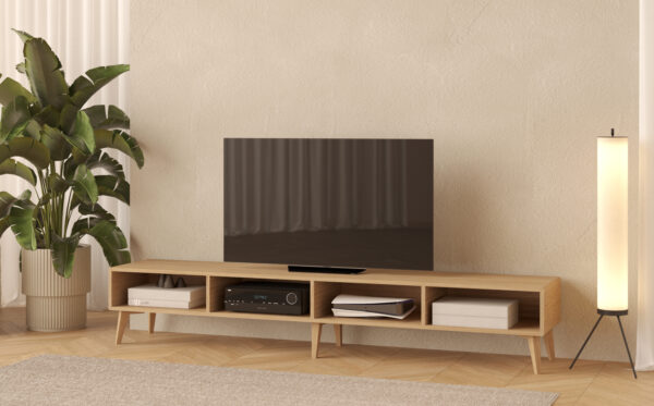 Banc TV / meuble TV en bois avec rangement, 240 x 45 cm