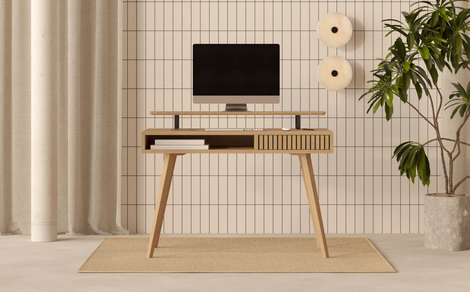 Bureau en bois 110 cm avec lames de chêne