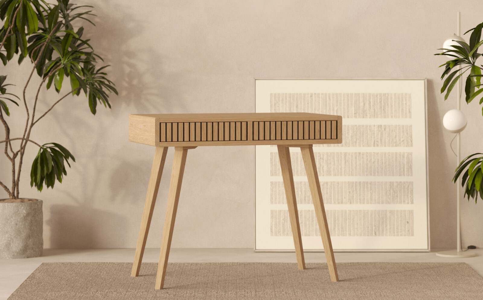 Bureau moderne avec façades de tiroirs en lames de chêne