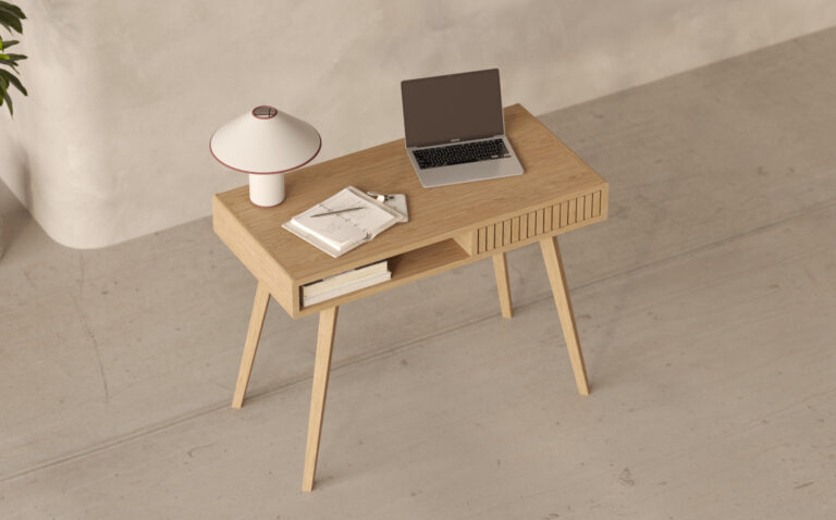 Bureau moderne en bois 100 cm avec tiroir à façade en lames de chêne