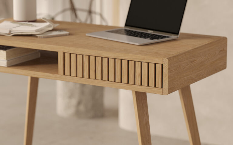 Bureau moderne en bois 100 cm avec tiroir à façade en lames de chêne